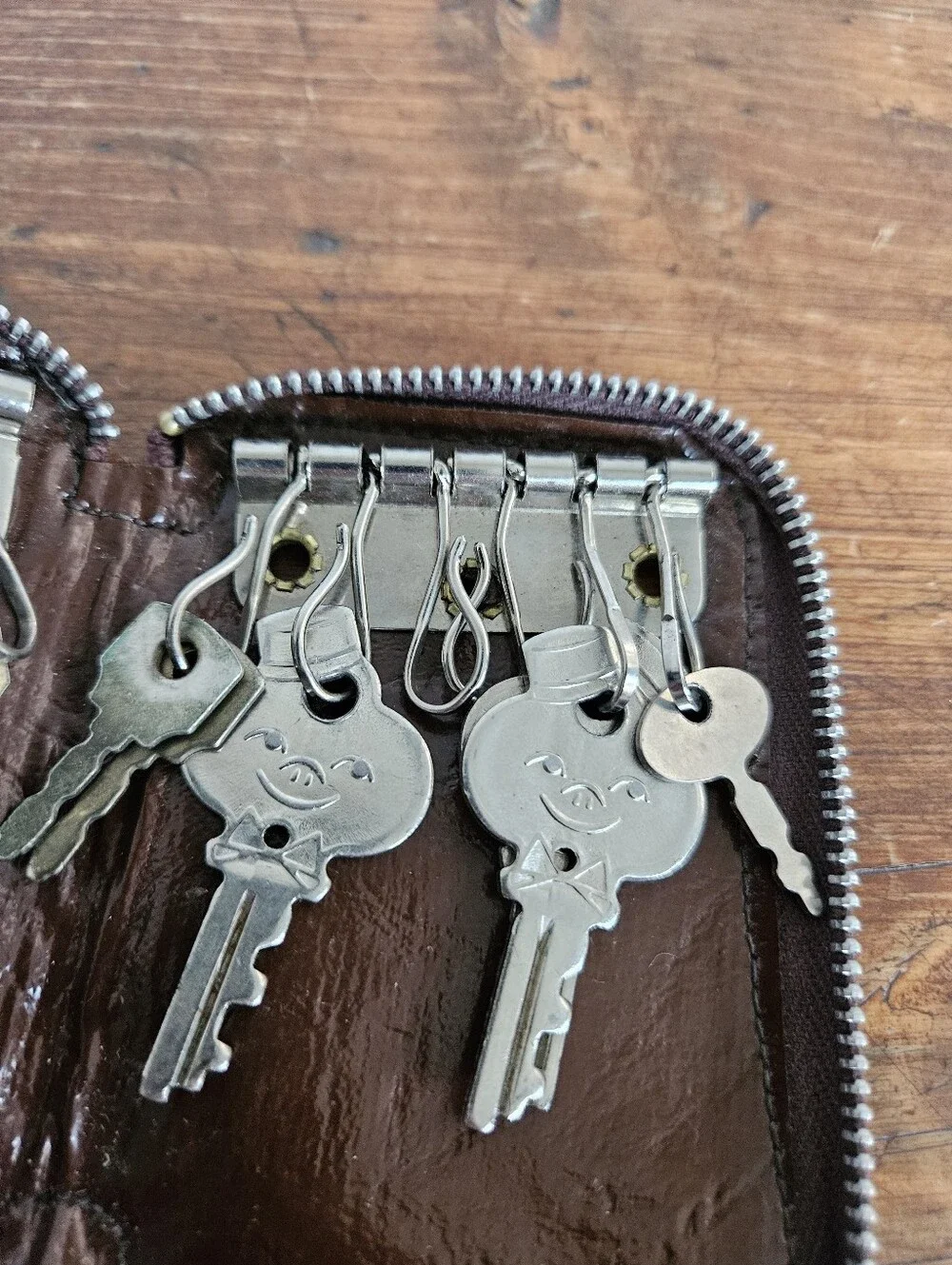 Vintage Leather Key Case With Vintage Luggage Keys Genuine Cowhide Zip Case Keys